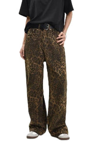 Vintage Washed Baggy wide leg Leopard Jean