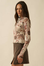 Load image into Gallery viewer, Floral Mesh Raglan-Sleeve Mock-Neck Thumbhole Top