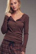 Load image into Gallery viewer, Chocolate Henley Long Sleeve Top