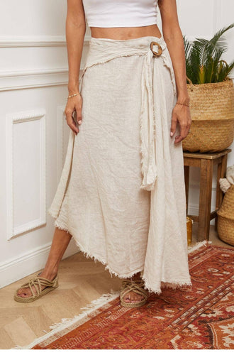 Italian Linen Wrap Skirt with Buckle Loop