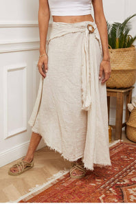 Italian Linen Wrap Skirt with Buckle Loop