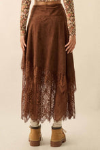 Load image into Gallery viewer, Boho Faux Suede and Lace Buckled-Waist Maxi Skirt