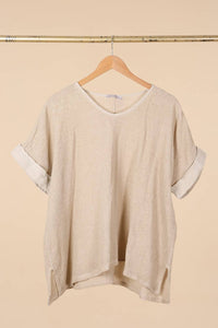 Italian Cotton Linen Rolled Sleeve T-shirt