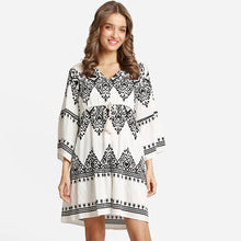 Load image into Gallery viewer, Boho Pattern Print Drawstring Mini Dress