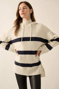 Nordic Striped Knit Hooded Sweater
