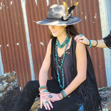 Load image into Gallery viewer, Copper Hoop Earrings in Natural Turquoise and Wood