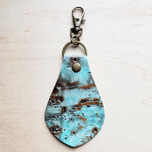 Load image into Gallery viewer, Embossed Leather Key Chain - Turquoise Metallic