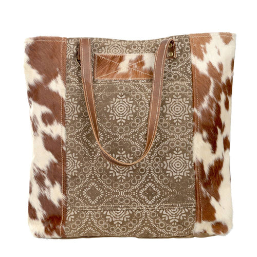 Toby Tote With Batic Front And Cowhide Sides