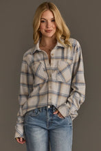 Load image into Gallery viewer, Cream, Dusty Blue &amp; Tan Plaid Flannel