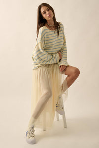 Striped Textured Knit Oversized Sweater