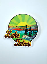 Load image into Gallery viewer, Lake Tahoe sticker, Lake Retro Sunset, Round Rainbow harbor