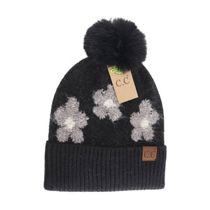 Daisy Contrast Faux Fur Pom C.C Beanie