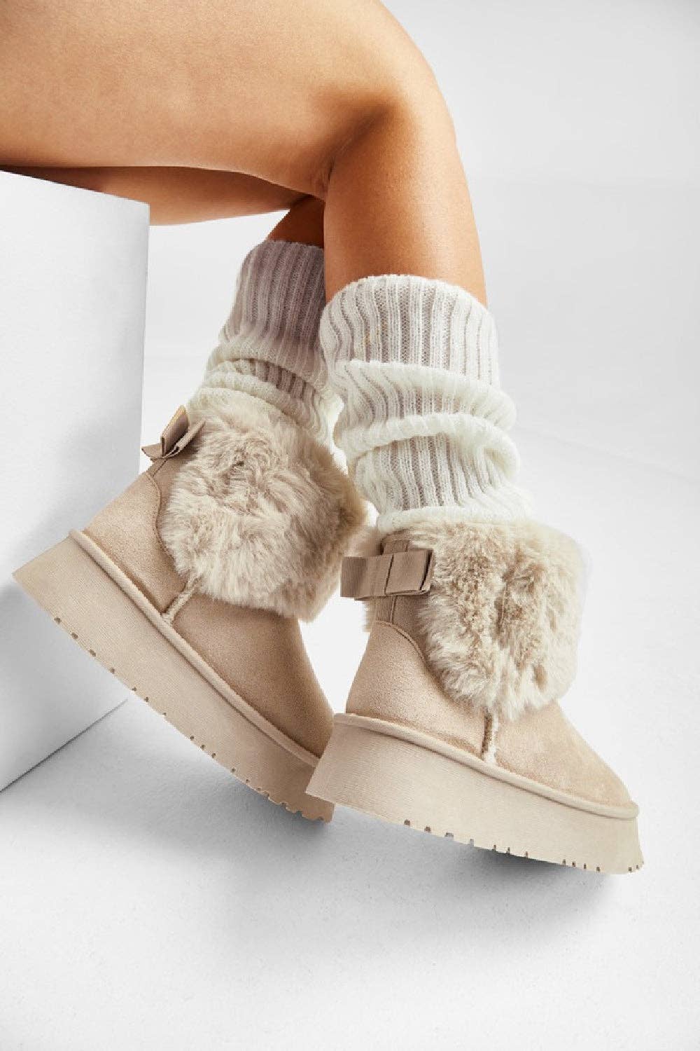 FAUX FUR ANKLE BOOTS-CHUNKY PLATFORM