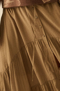 Stella Striped Lace-Trim Tiered Button-Front Maxi Skirt