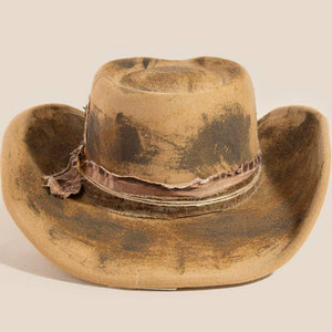 Rustic Strap And Safety Pin Patched Western Cowboy Hat
