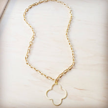 Load image into Gallery viewer, Matte Gold Quatrefoil Pendant Necklace