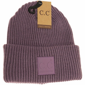 Solid Ribbed CC Beanie with Rubber Patch