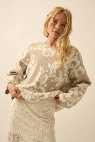 Floral Jacquard-Knit Rolled-Edge Sweater