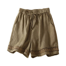 Load image into Gallery viewer, Floral crochet lace patchwork cotton linen shorts