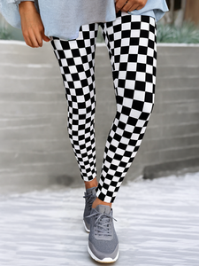 LDC Checkered Pattern High Waist Skinny Leggings