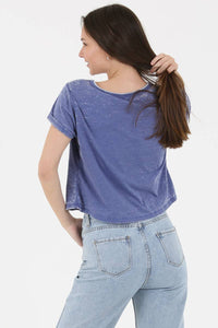 BURNOUT KNIT T SHIRT WITH ONE POCKET