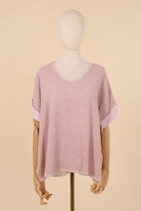 Italian Cotton Linen Rolled Sleeve T-shirt