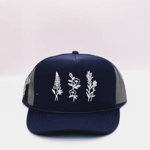 Wildflowers Adult Trucker Hat: Navy