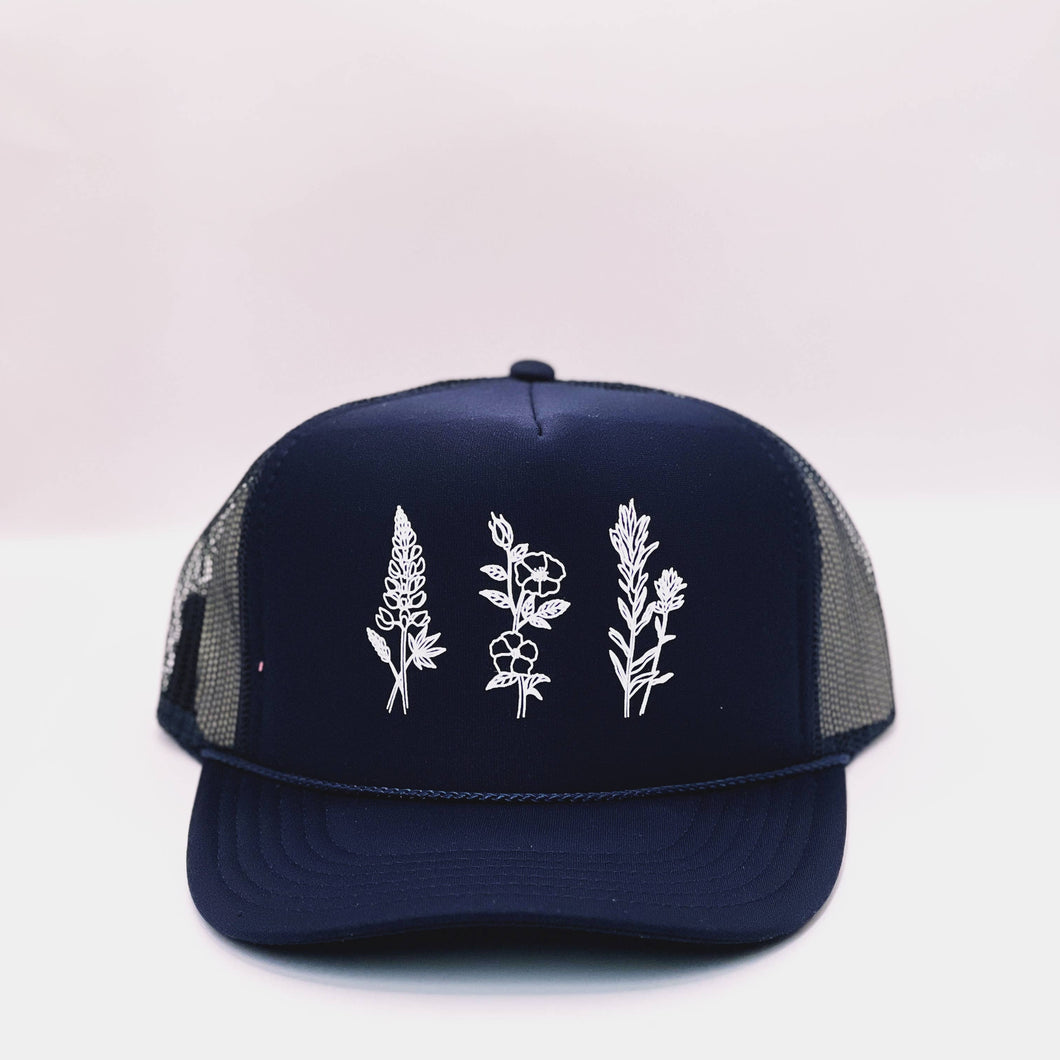 Wildflowers Adult Trucker Hat: Navy
