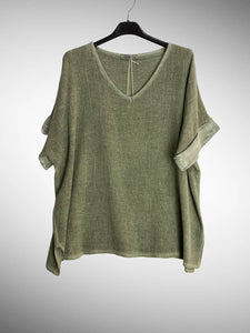 Italian Cotton Linen Rolled Sleeve T-shirt