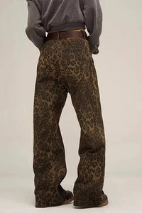 Vintage Washed Baggy wide leg Leopard Jean