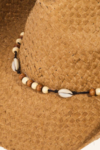 Beaded Cowrie Shell Straw Weave Western Cowboy Hat