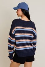 Load image into Gallery viewer, KITTY V-NECK FUZZY STRIPED LONG SLEEVE OVERSIZED SWEATER