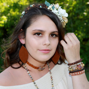 Wood Disc Beaded Stretch Bracelet 800oa