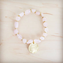Load image into Gallery viewer, Rose Quartz Beaded Stretch Bracelet w/ Gold Coin Charm