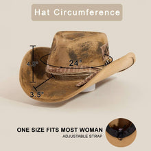 Load image into Gallery viewer, Rustic Strap And Safety Pin Patched Western Cowboy Hat