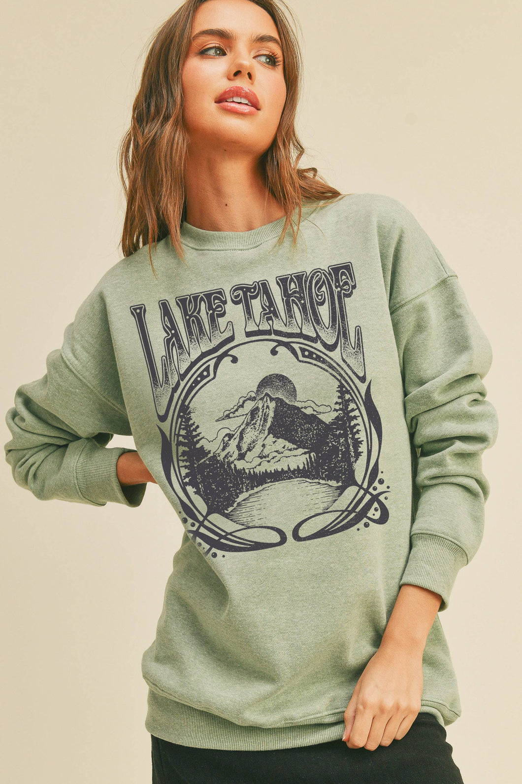 Lake Tahoe Graphic Sweatshirt: LODEN FROST / S