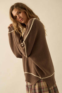 Stacy Red Exposed-Seam Oversize Sweater