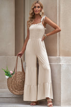 Load image into Gallery viewer, Tie-Shoulder Smocked Tiered Jumpsuit